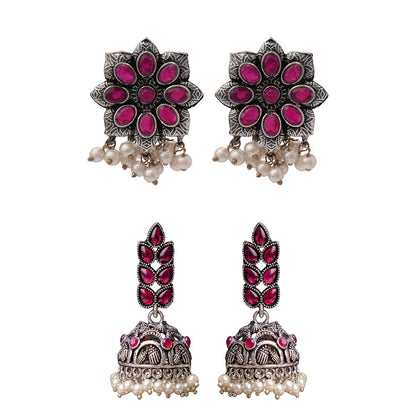 StylishKudi Oxidised Silver Earrings&Chandbali Earrings ComboSet for Women&girl