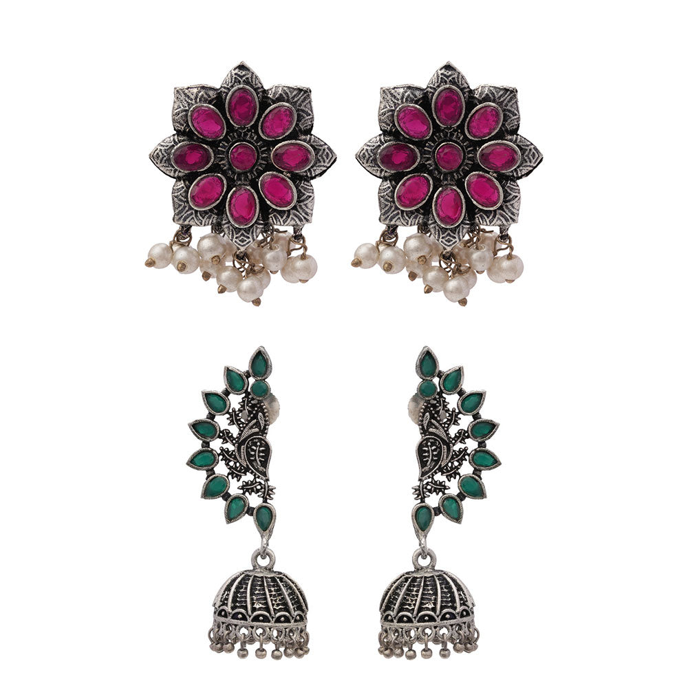 StylishKudi Oxidised Silver Earrings&Chandbali Earrings ComboSet for Women&girl