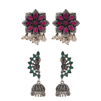 StylishKudi Oxidised Silver Earrings&Chandbali Earrings ComboSet for Women&girl