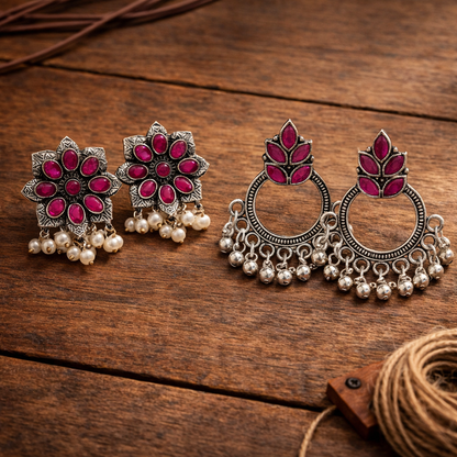StylishKudi Oxidised Silver Earrings&Chandbali Earrings ComboSet for Women&girl
