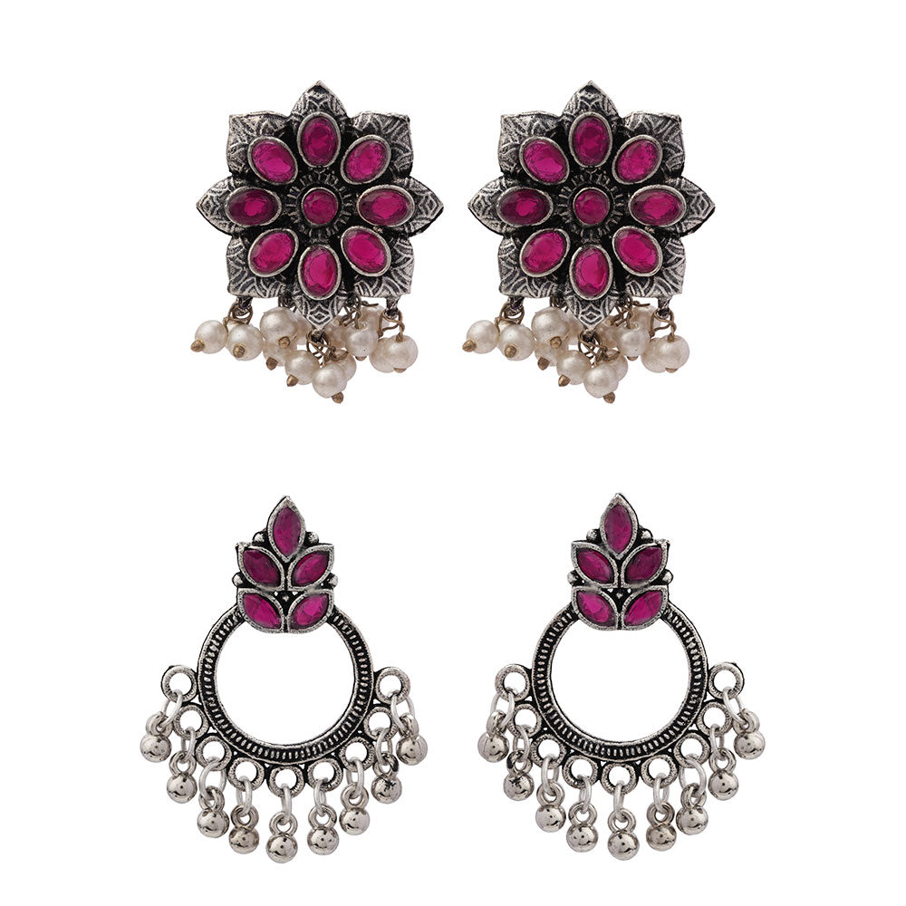 StylishKudi Oxidised Silver Earrings&Chandbali Earrings ComboSet for Women&girl