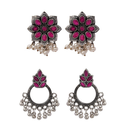 StylishKudi Oxidised Silver Earrings&Chandbali Earrings ComboSet for Women&girl