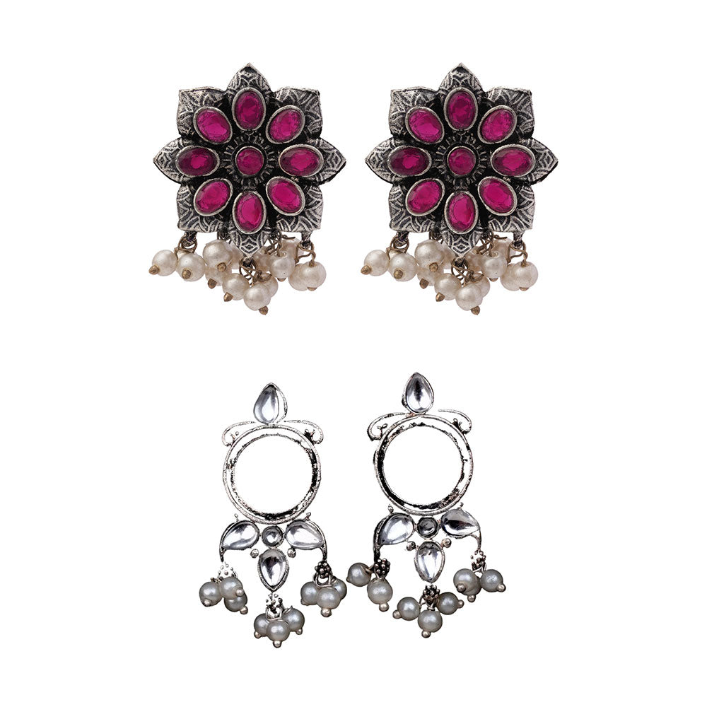 StylishKudi Oxidised Silver Earrings&Chandbali Earrings ComboSet for Women&girl