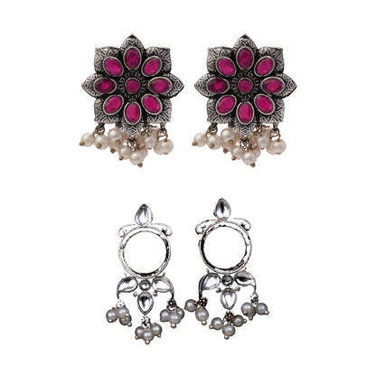 StylishKudi Oxidised Silver Earrings&Chandbali Earrings ComboSet for Women&girl