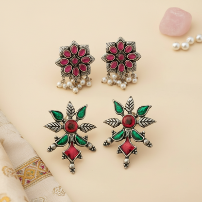 StylishKudi Oxidised Silver Earrings&Chandbali Earrings ComboSet for Women&girl