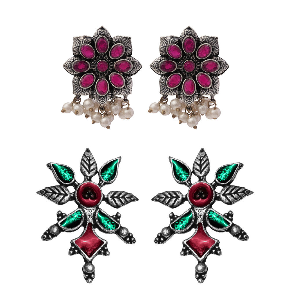 StylishKudi Oxidised Silver Earrings&Chandbali Earrings ComboSet for Women&girl