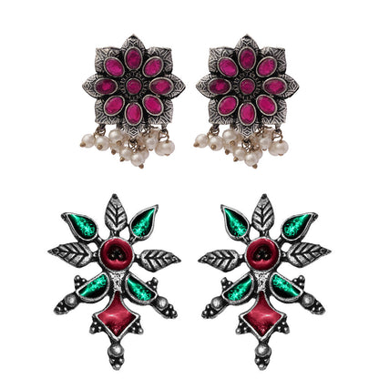 StylishKudi Oxidised Silver Earrings&Chandbali Earrings ComboSet for Women&girl