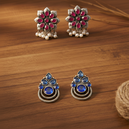 StylishKudi Oxidised Silver Earrings&Chandbali Earrings ComboSet for Women&girl