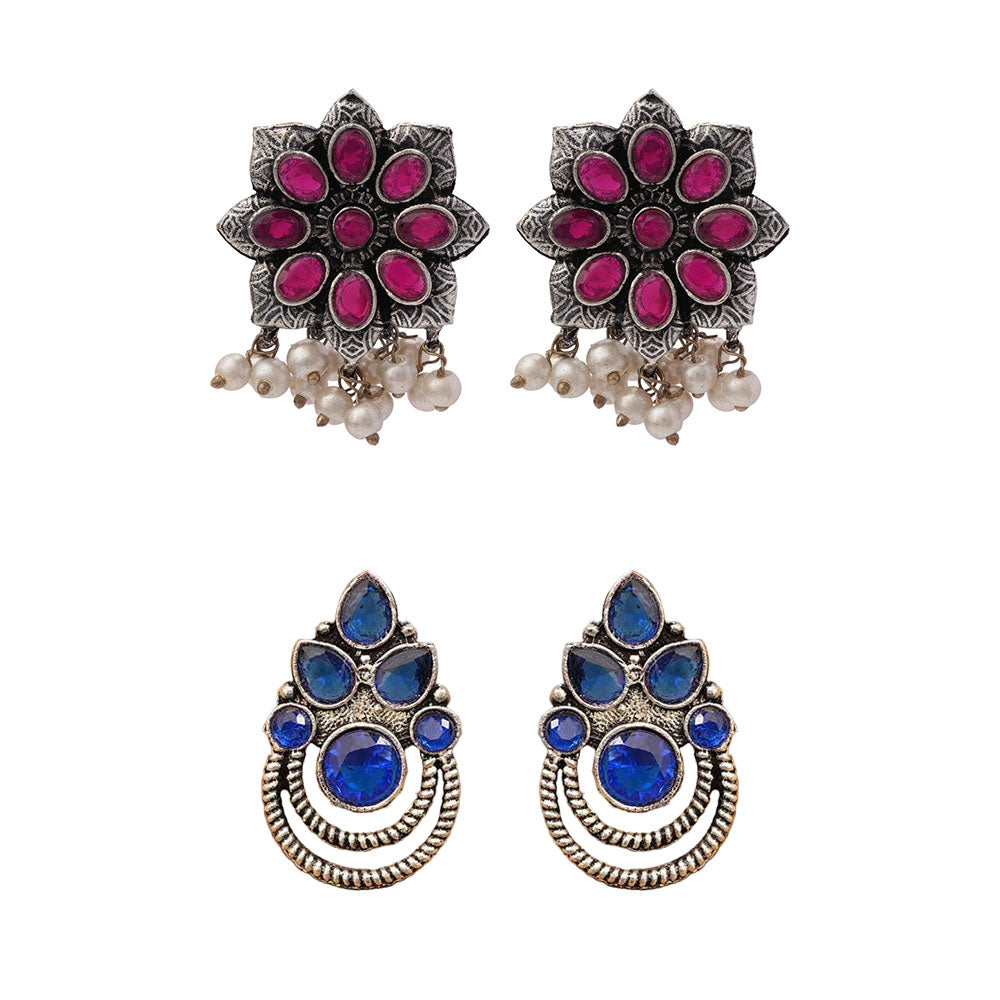StylishKudi Oxidised Silver Earrings&Chandbali Earrings ComboSet for Women&girl