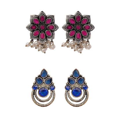 StylishKudi Oxidised Silver Earrings&Chandbali Earrings ComboSet for Women&girl