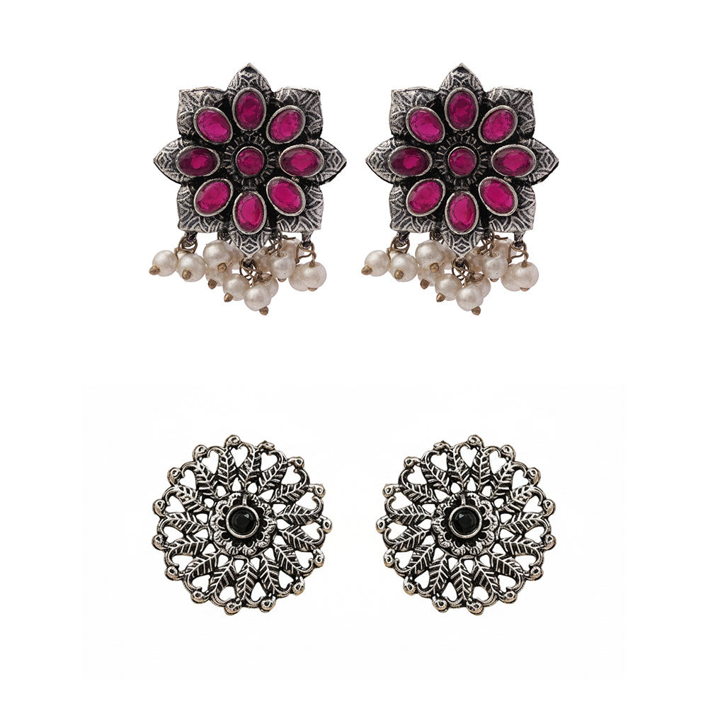 StylishKudi Oxidised Silver Earrings&Chandbali Earrings ComboSet for Women&girl