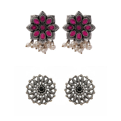 StylishKudi Oxidised Silver Earrings&Chandbali Earrings ComboSet for Women&girl