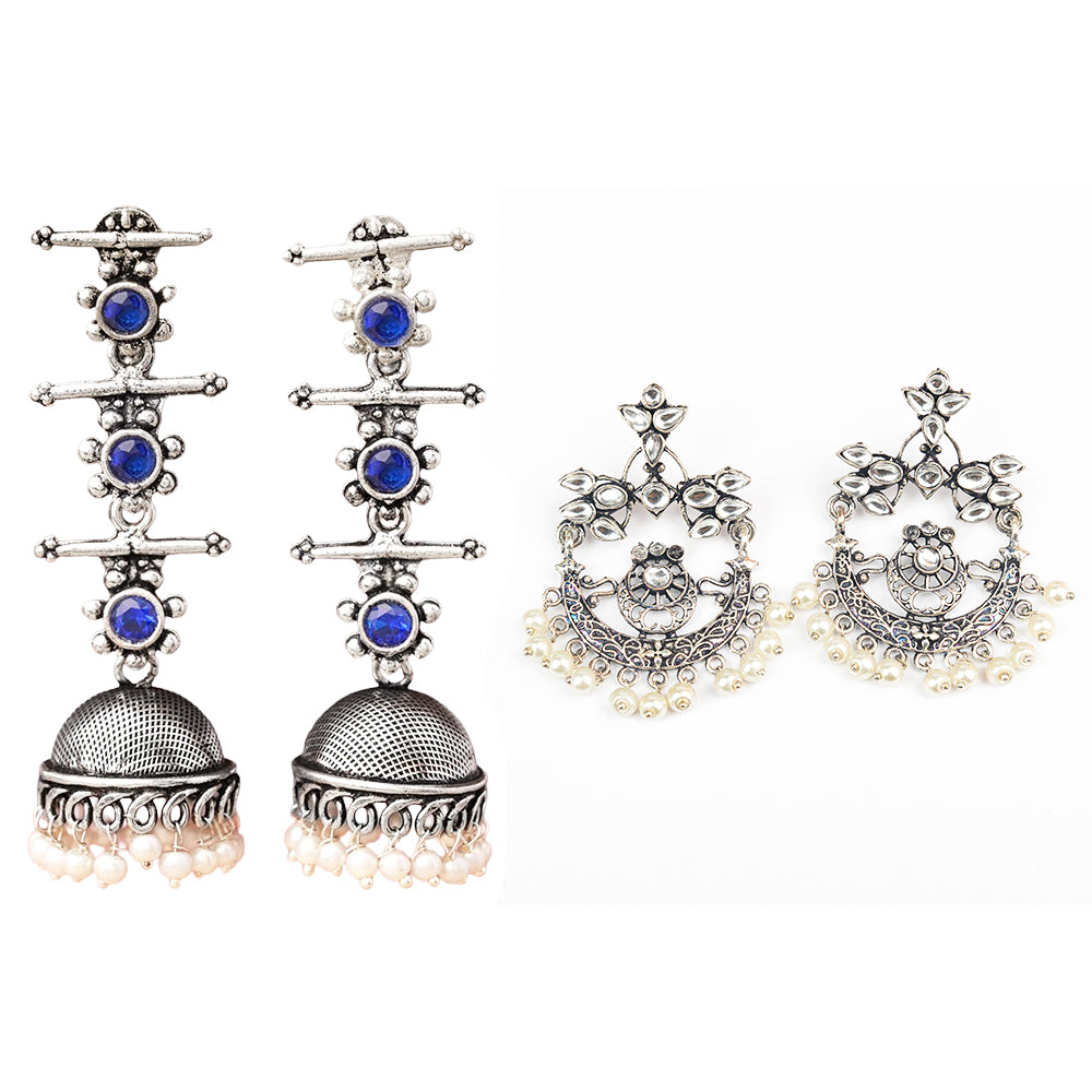 StylishKudi Oxidised Silver Jhumki&Danglers ComboSet for Women&girl