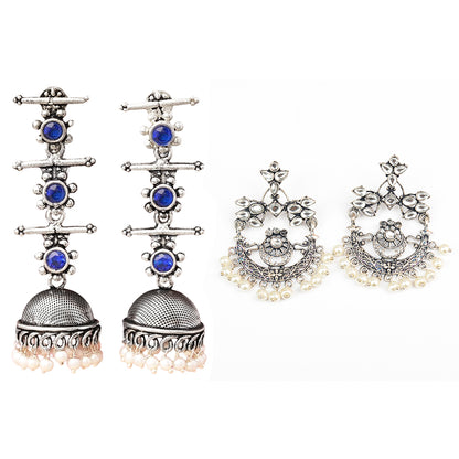 StylishKudi Oxidised Silver Jhumki&Danglers ComboSet for Women&girl