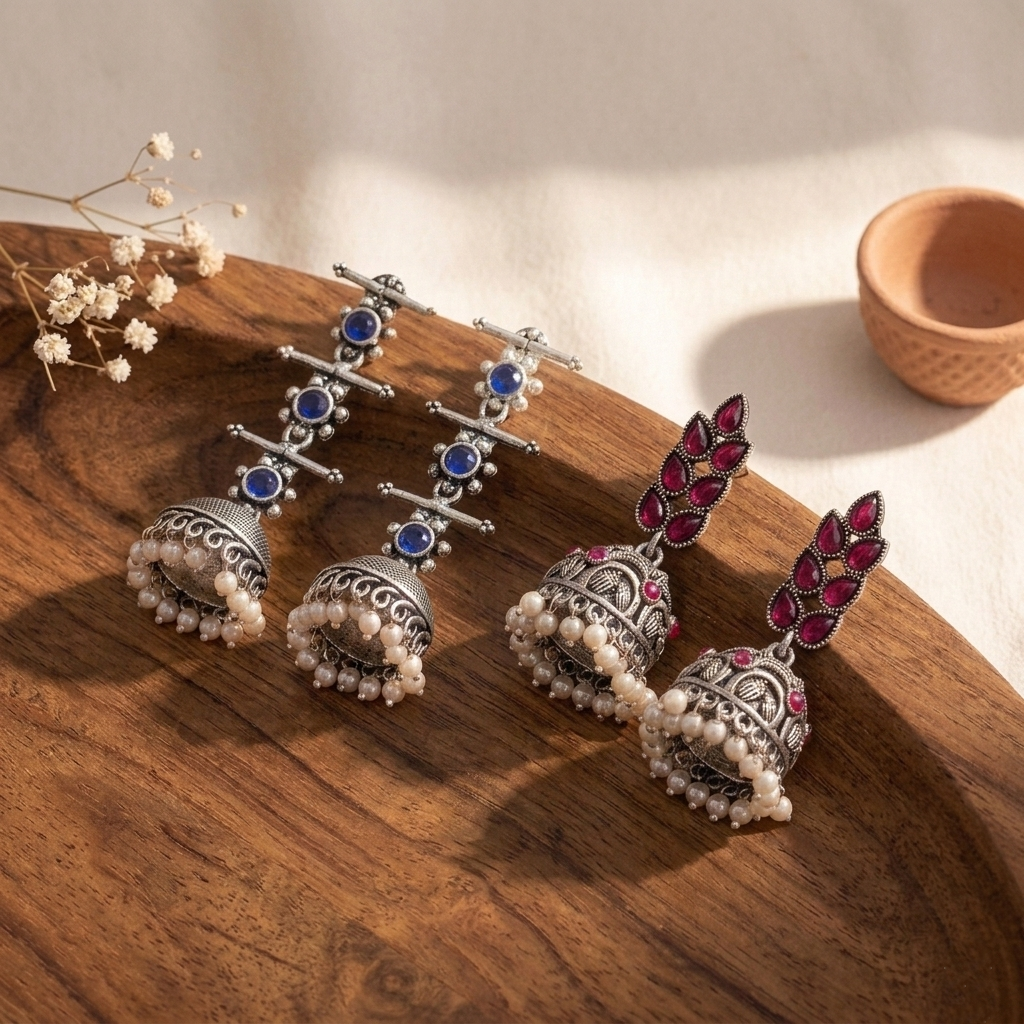 StylishKudi Oxidised Silver Jhumki Earring ComboSet for Women&girl