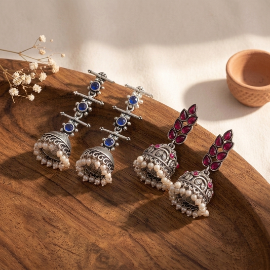 StylishKudi Oxidised Silver Jhumki Earring ComboSet for Women&girl