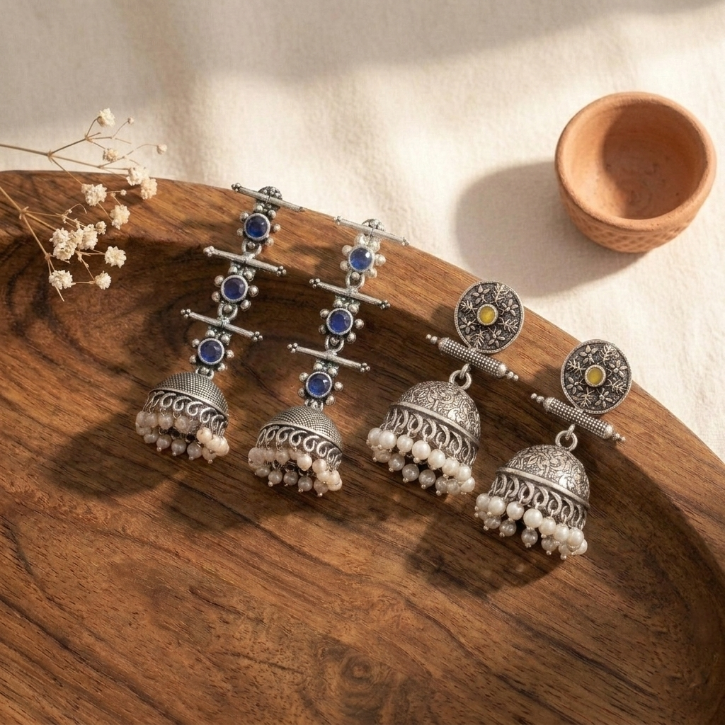 StylishKudi Oxidised Silver Jhumki Earring ComboSet for Women&girl