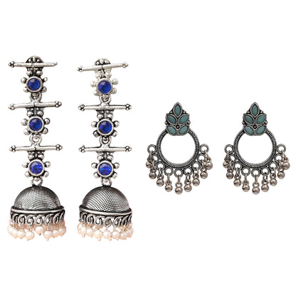 StylishKudi Oxidised Silver Jhumki&Stud Earring ComboSet for Women&girl