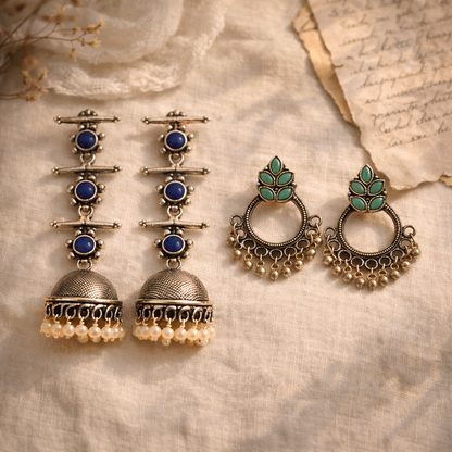 StylishKudi Oxidised Silver Jhumki&Stud Earring ComboSet for Women&girl
