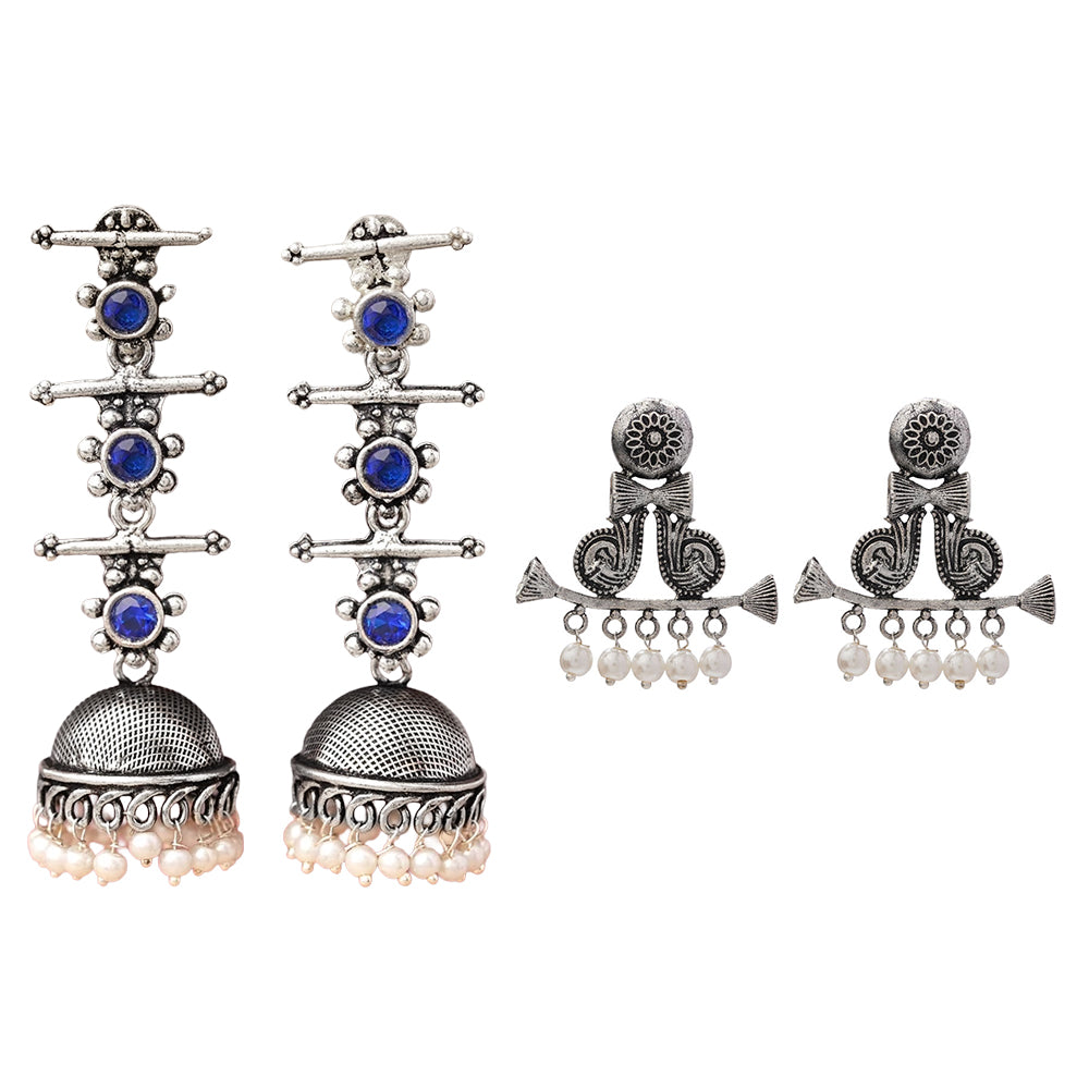 StylishKudi Oxidised Silver Jhumki&Stud Earring ComboSet for Women&girl