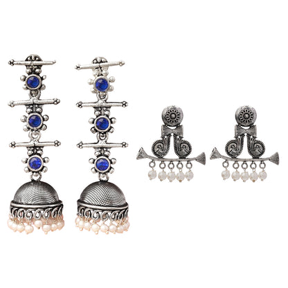 StylishKudi Oxidised Silver Jhumki&Stud Earring ComboSet for Women&girl
