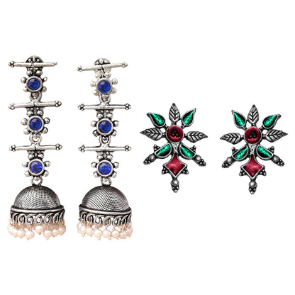 StylishKudi Oxidised Silver Jhumki&Stud Earring ComboSet for Women&girl