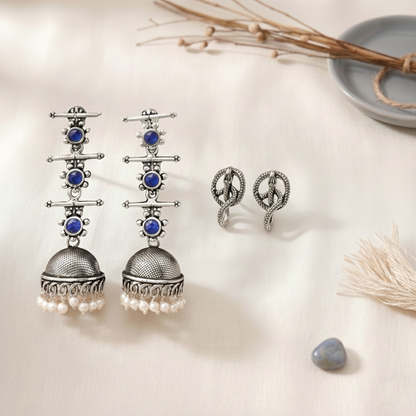 StylishKudi Oxidised Silver Jhumki&Stud Earring ComboSet for Women&girl