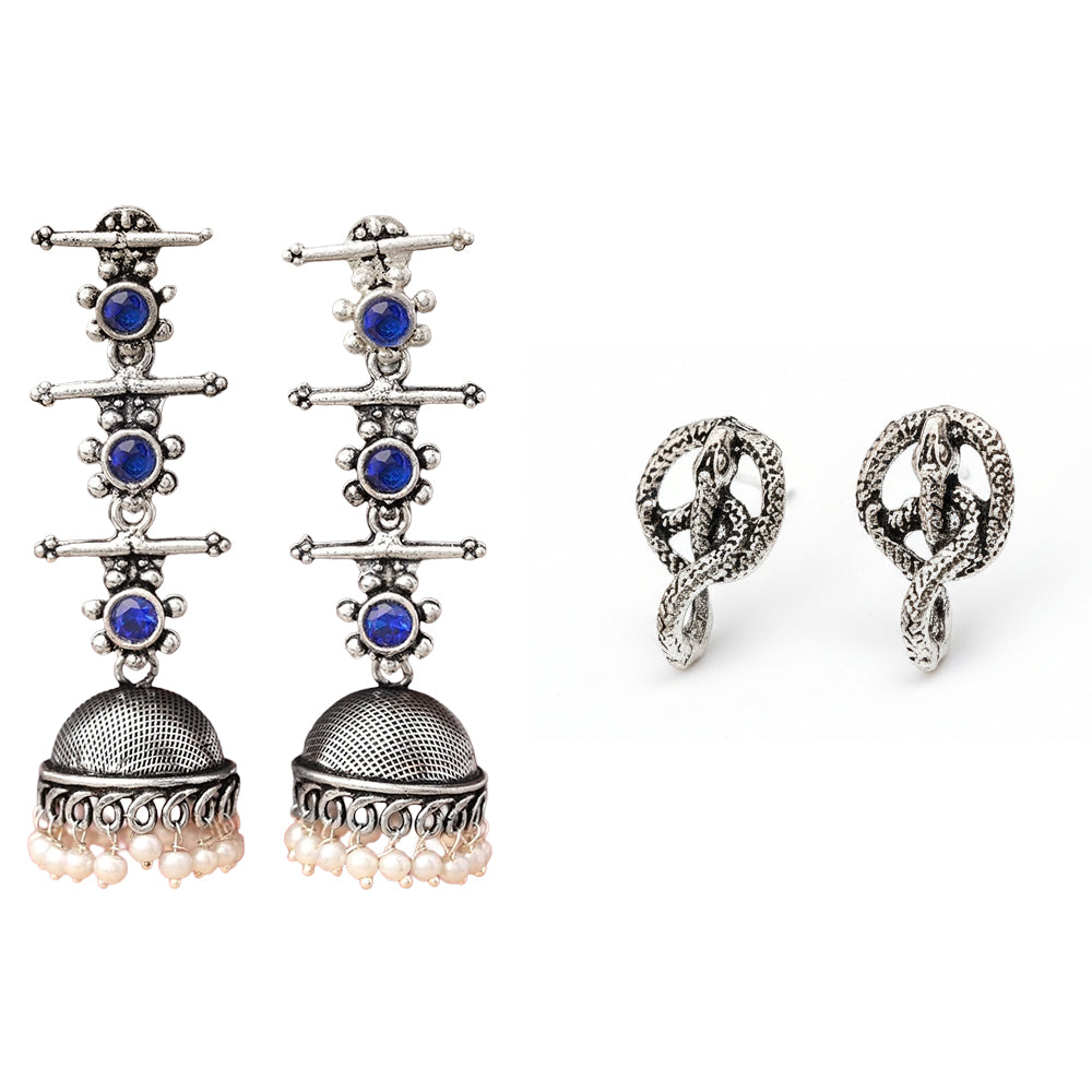 StylishKudi Oxidised Silver Jhumki&Stud Earring ComboSet for Women&girl