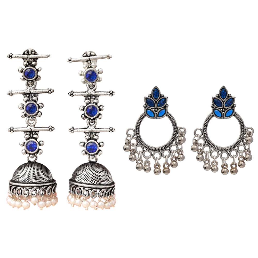StylishKudi Oxidised Silver Jhumki&Stud Earring ComboSet for Women&girl