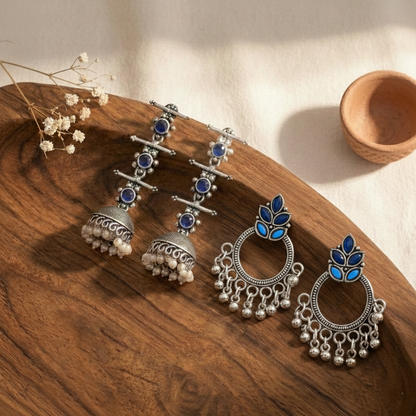 StylishKudi Oxidised Silver Jhumki&Stud Earring ComboSet for Women&girl