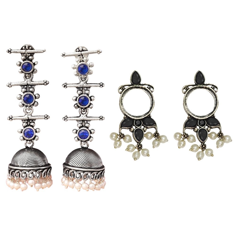 StylishKudi Oxidised Silver Jhumki&Stud Earring ComboSet for Women&girl