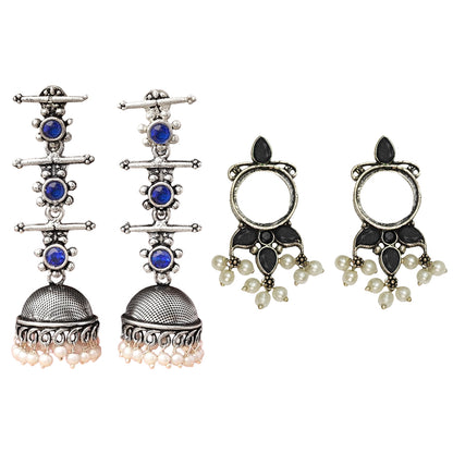 StylishKudi Oxidised Silver Jhumki&Stud Earring ComboSet for Women&girl