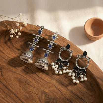 StylishKudi Oxidised Silver Jhumki&Stud Earring ComboSet for Women&girl