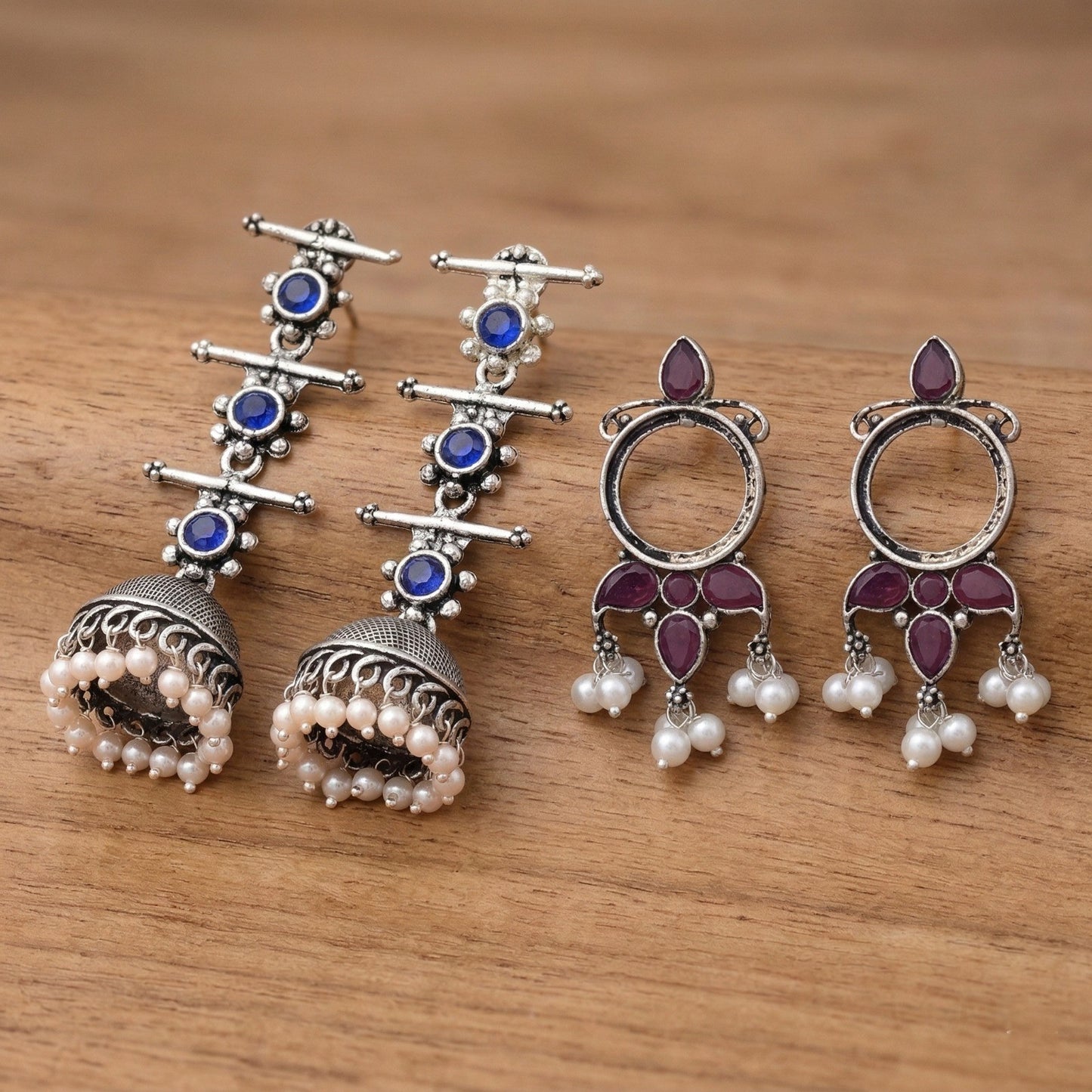 StylishKudi Oxidised Silver Jhumki&Stud Earring ComboSet for Women&girl