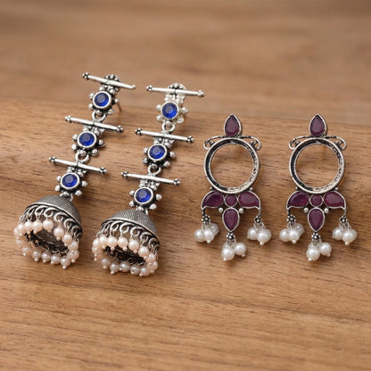 StylishKudi Oxidised Silver Jhumki&Stud Earring ComboSet for Women&girl