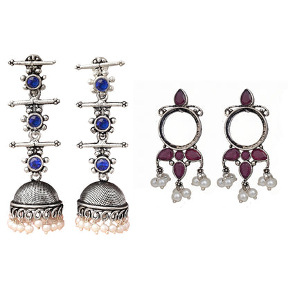 StylishKudi Oxidised Silver Jhumki&Stud Earring ComboSet for Women&girl