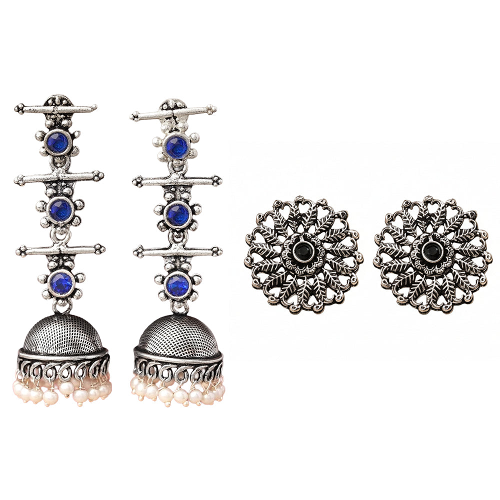 StylishKudi Oxidised Silver Jhumki&Stud Earring ComboSet for Women&girl