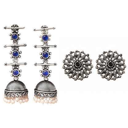 StylishKudi Oxidised Silver Jhumki&Stud Earring ComboSet for Women&girl