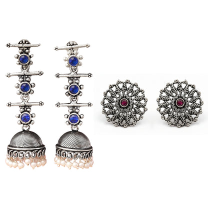 StylishKudi Oxidised Silver Jhumki&Stud Earring ComboSet for Women&girl