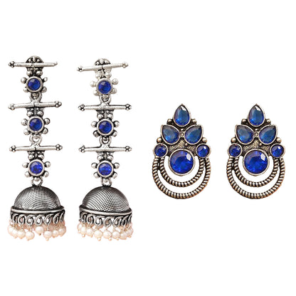 StylishKudi Oxidised Silver Jhumki&Stud Earring ComboSet for Women&girl