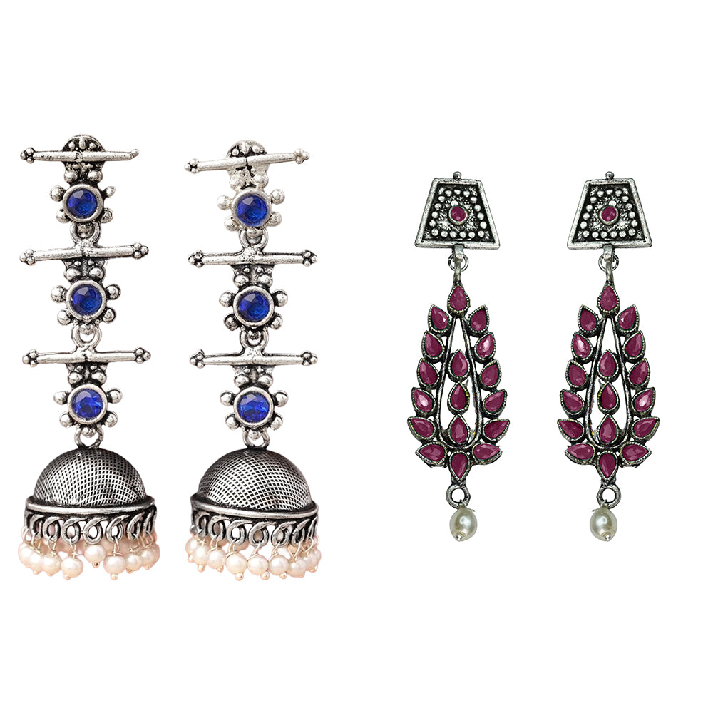 StylishKudi Oxidised Silver Jhumki&Danglers ComboSet for Women&girl
