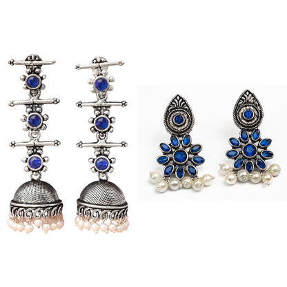 StylishKudi Oxidised Silver Jhumki&Stud Earring ComboSet for Women&girl