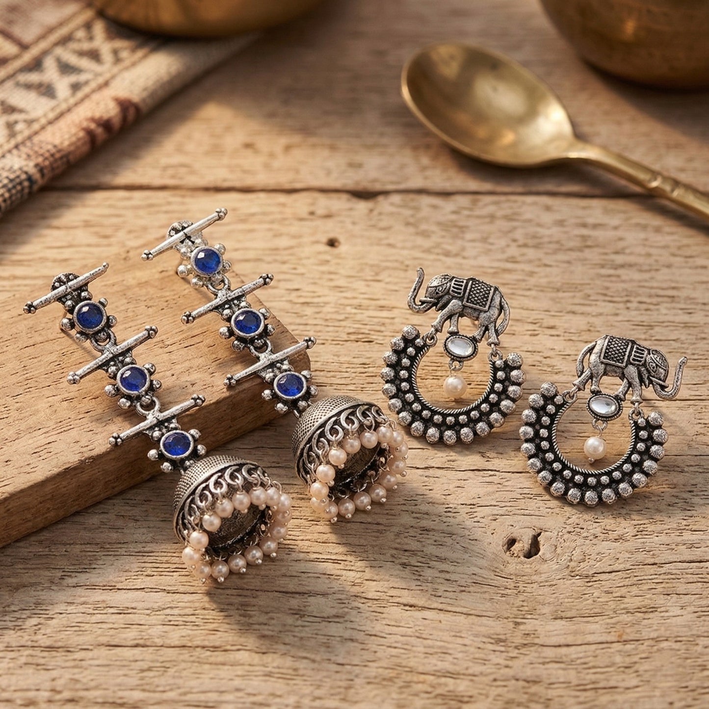 StylishKudi Oxidised Silver Jhumki&Danglers ComboSet for Women&girl