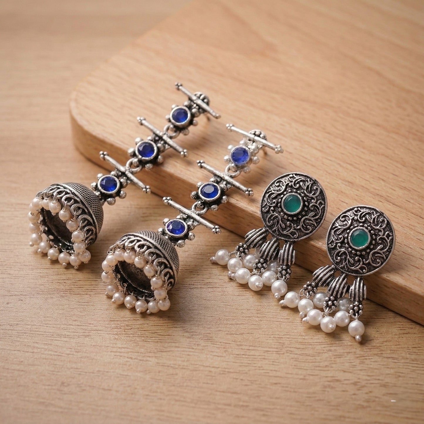 StylishKudi Oxidised Silver Jhumki&Stud Earring ComboSet for Women&girl