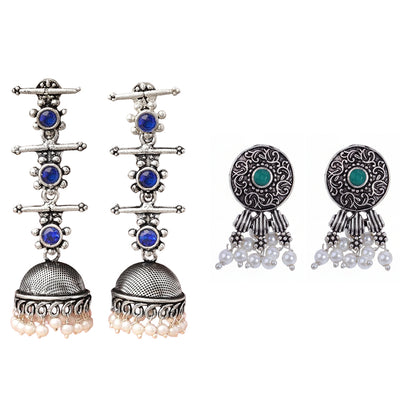StylishKudi Oxidised Silver Jhumki&Stud Earring ComboSet for Women&girl