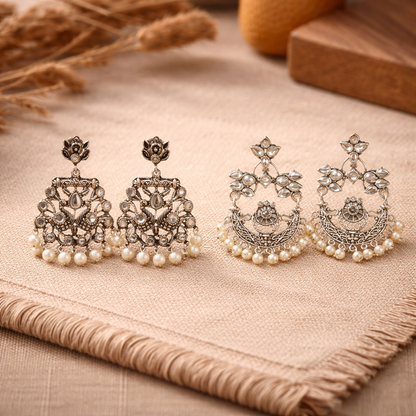 Peacock glow stone studded dangler earrings & Carved Charm Dangler earrings Combo set for Women and Girl