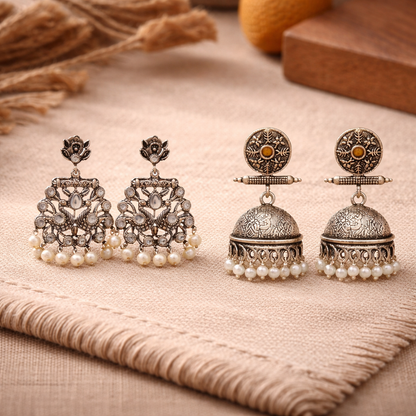 Peacock glow stone studded dangler earrings &Charmbell jhumka earrings Combo set for Women and Girl