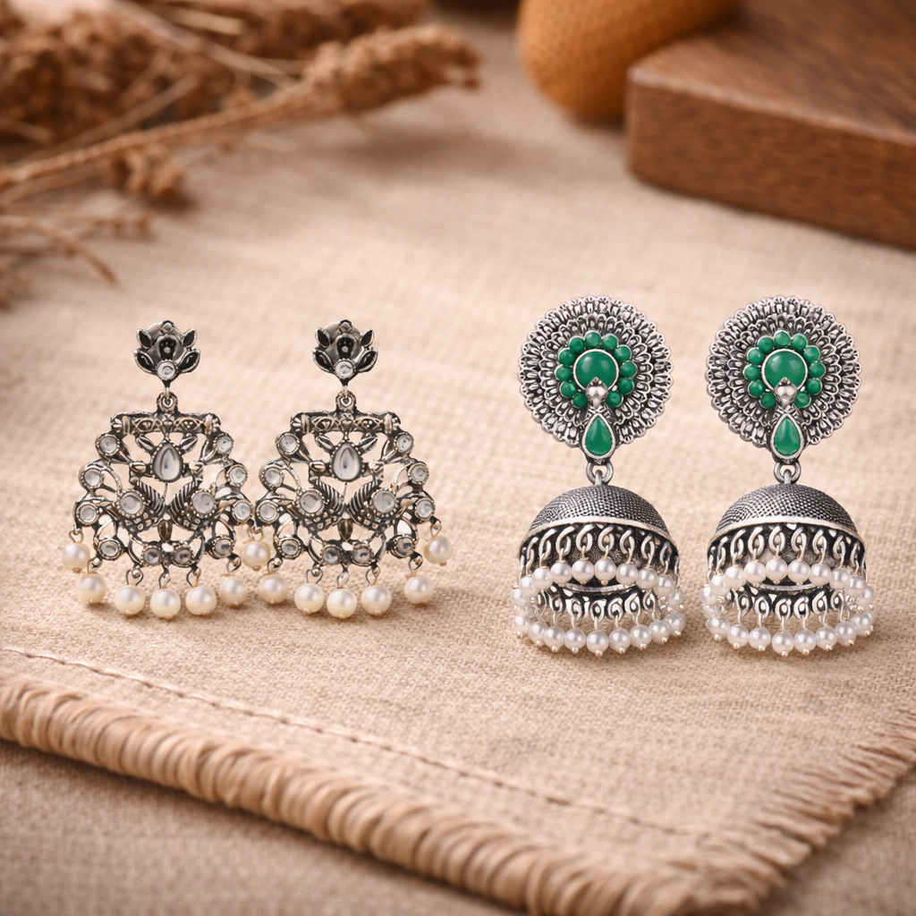 Peacock glow stone studded dangler earrings &Evergreen jhumka earrings Combo set for Women and Girl