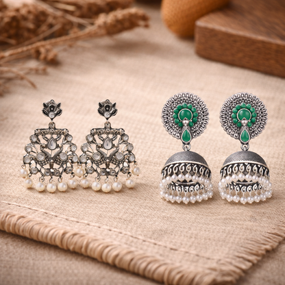Peacock glow stone studded dangler earrings &Evergreen jhumka earrings Combo set for Women and Girl