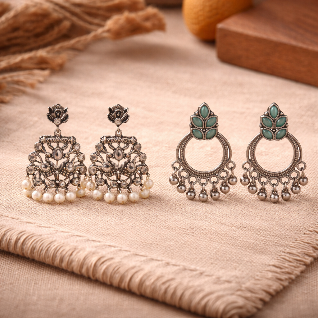 Peacock glow stone studded dangler earrings &Fine Shine stud earrings Combo set for Women and Girl